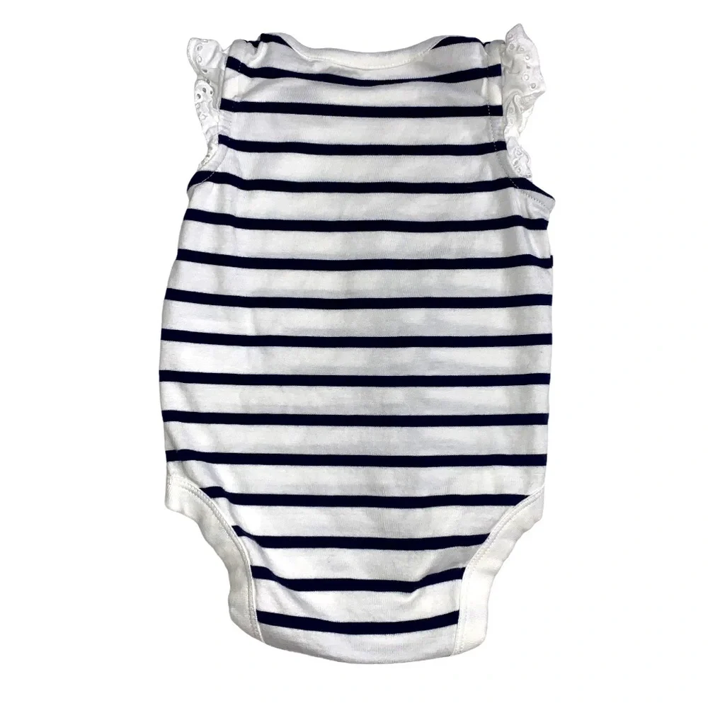 Baby Gap White & Navy Blue Striped Summer One Piece Onesie 3-6 months